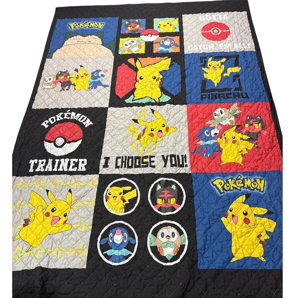 Pokémon Theme Patchwork Quilt Pikachu Trainer I Choose You Twin Comforter Rare